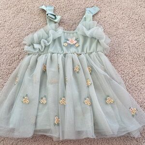 ✨ Audrey Camille Toddler Girls Sage Green Tulle Dress | Floral Embroidery | 18M